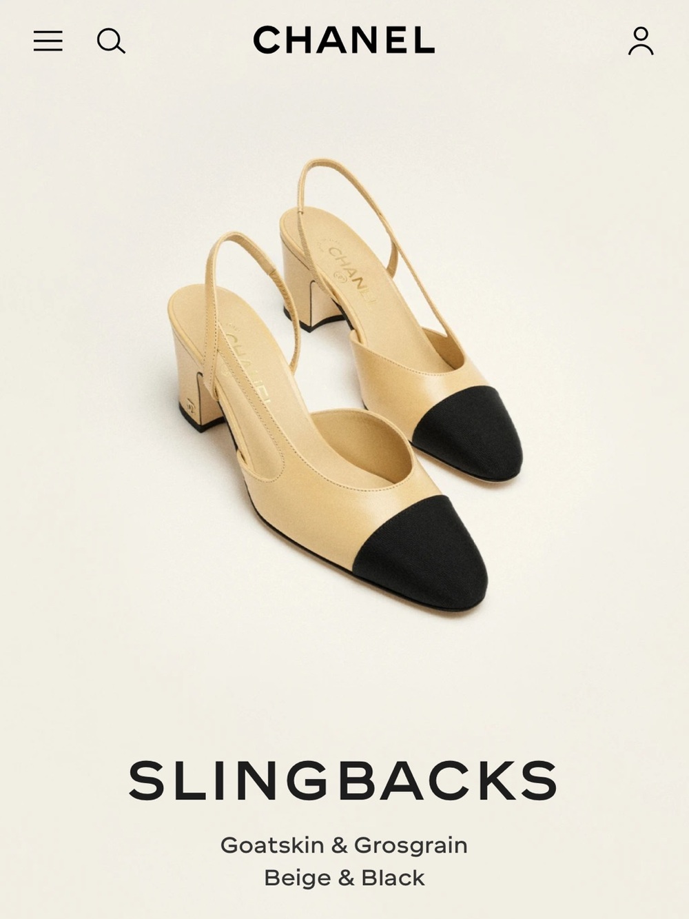 BRAND NEW! Chanel slingbacks. Beige/black. Size: EU39.5/US9. With box/dusters.